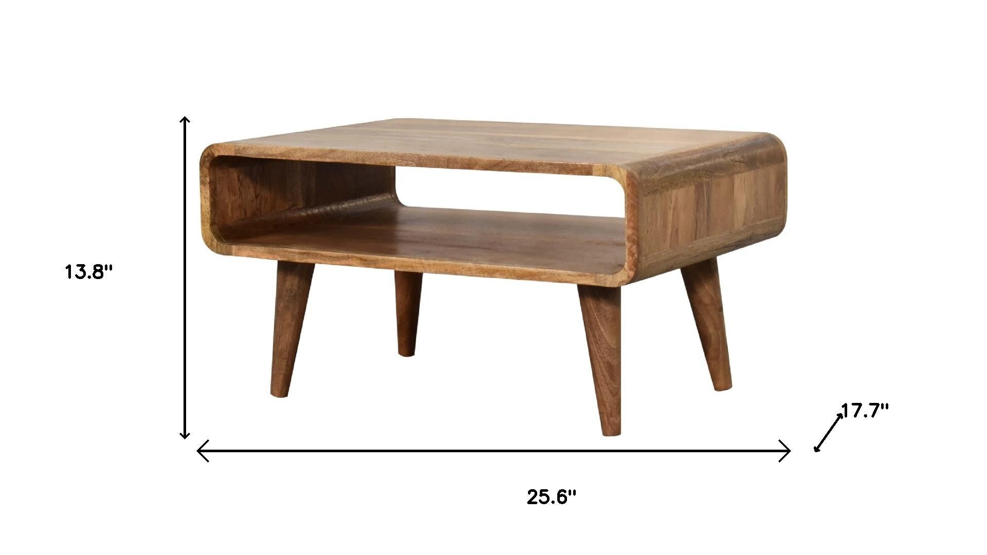 26" Brown Solid Wood Open Shelving TV Stand