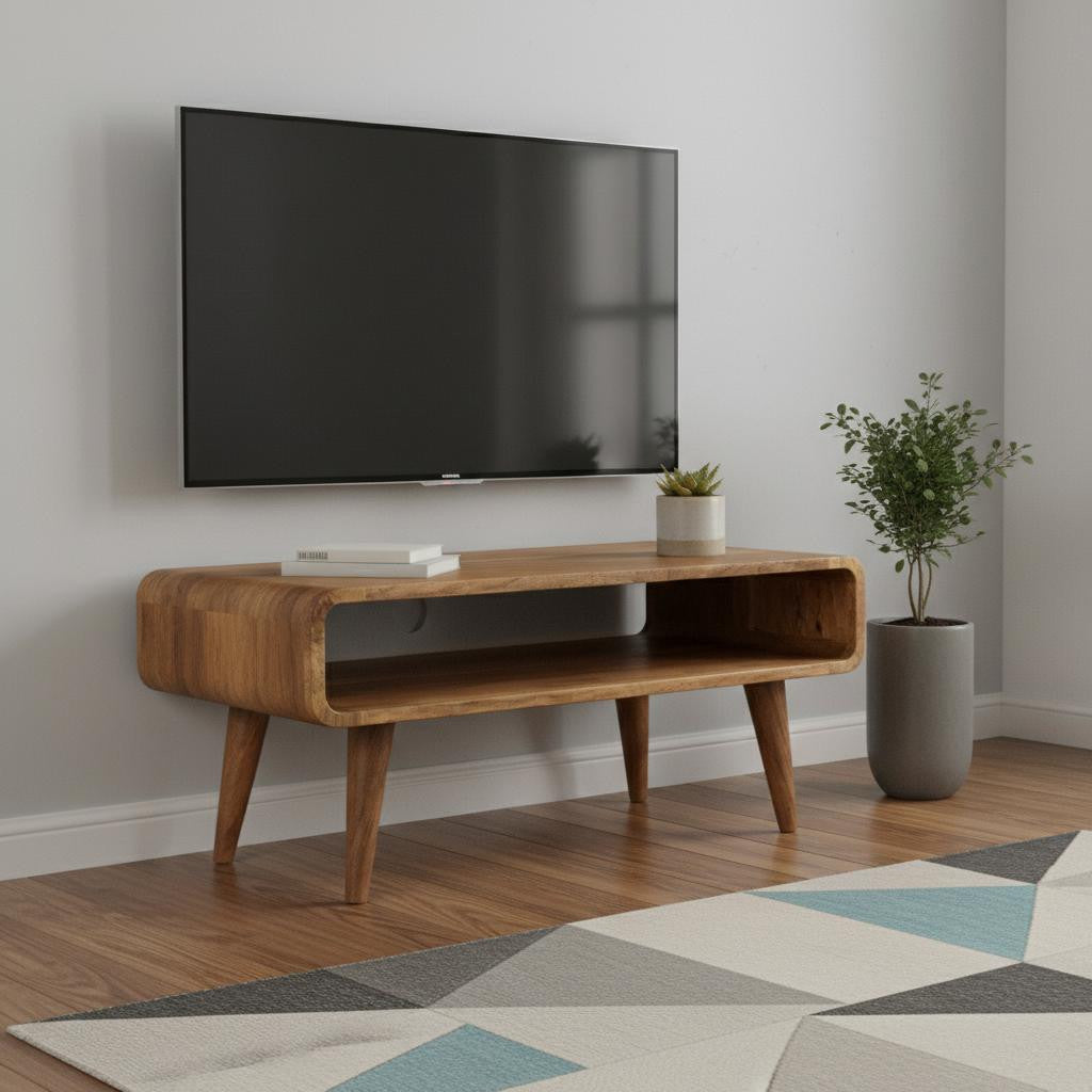 26" Brown Solid Wood Open Shelving TV Stand