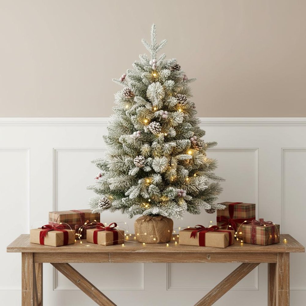 3' Full Flocked Pine Christmas Tree With Decorations
