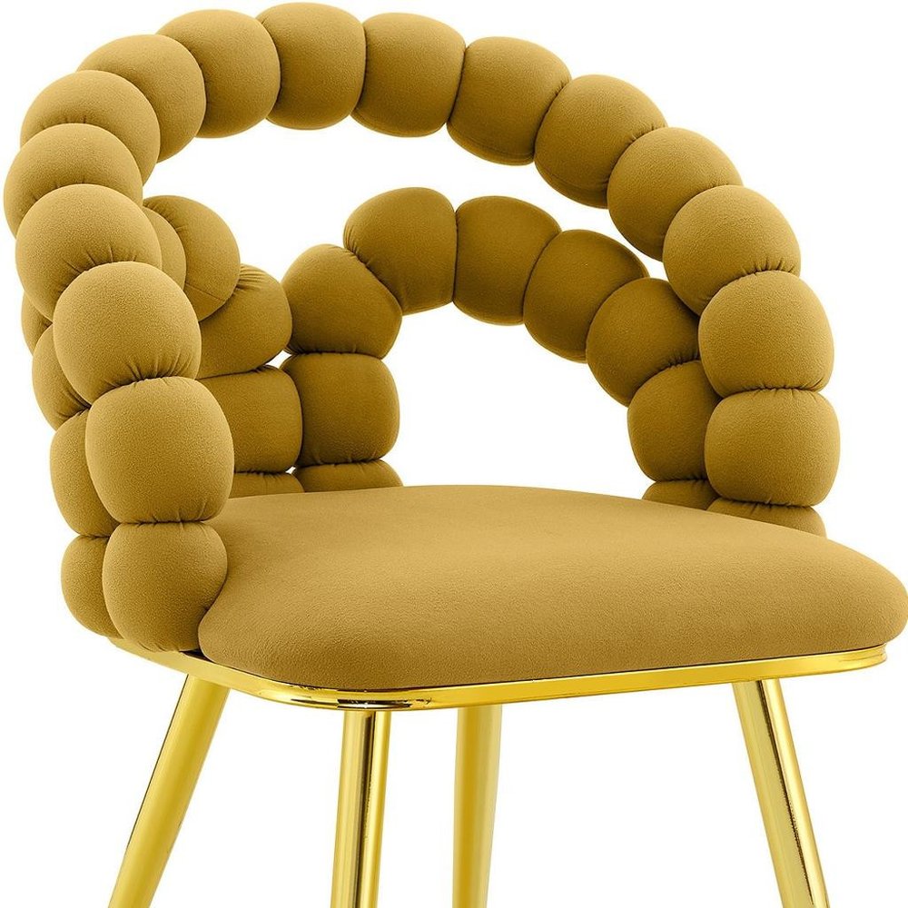 Set of Two Yellow and Gold Velvet Dining Side Chairs