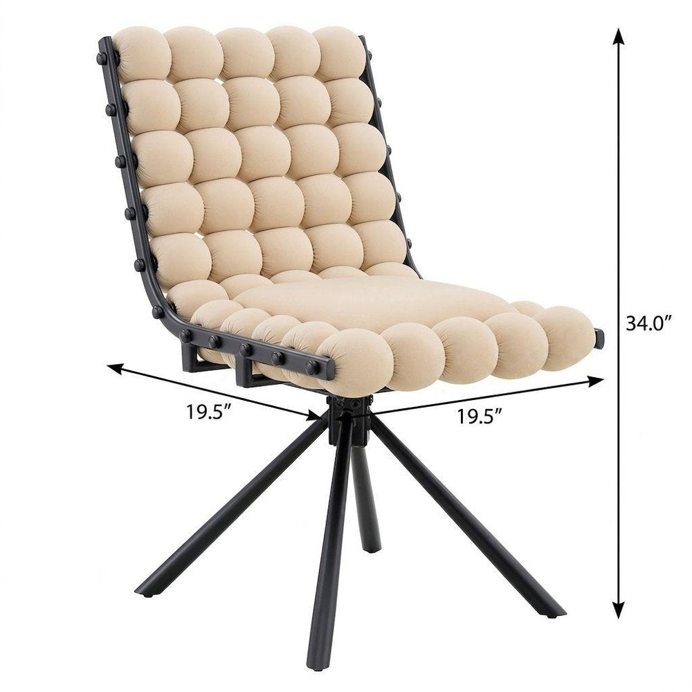 Set of Two Beige and Black Velvet Dining Side Chairs