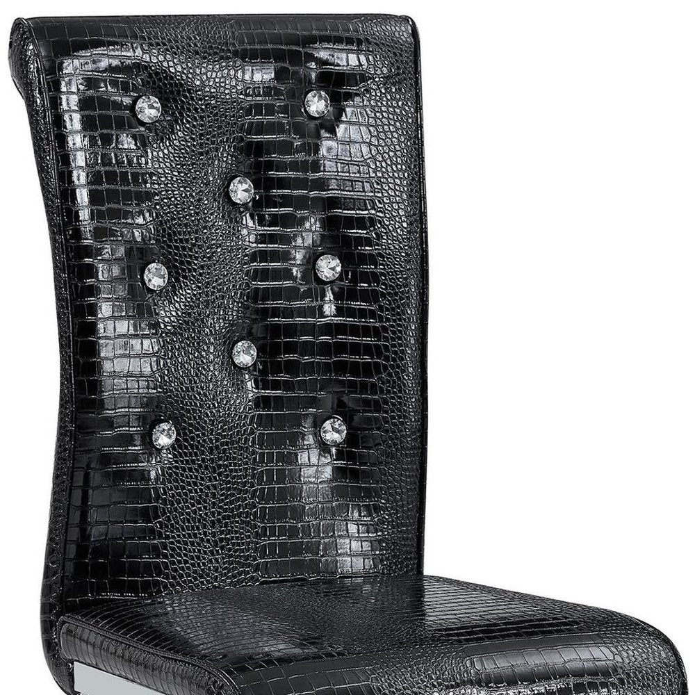 Set of Four Black and Silver Faux Leather Dining Side Chairs
