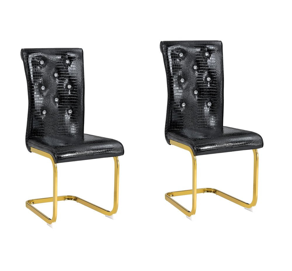 Set of Two Black and Gold Faux Leather Dining Side Chairs