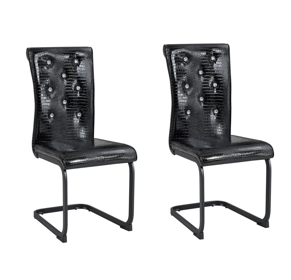 Set of Two Black Faux Leather Dining Side Chairs