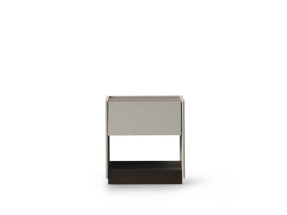 23" Light Gray And Walnut Wood One Drawer Nightstand