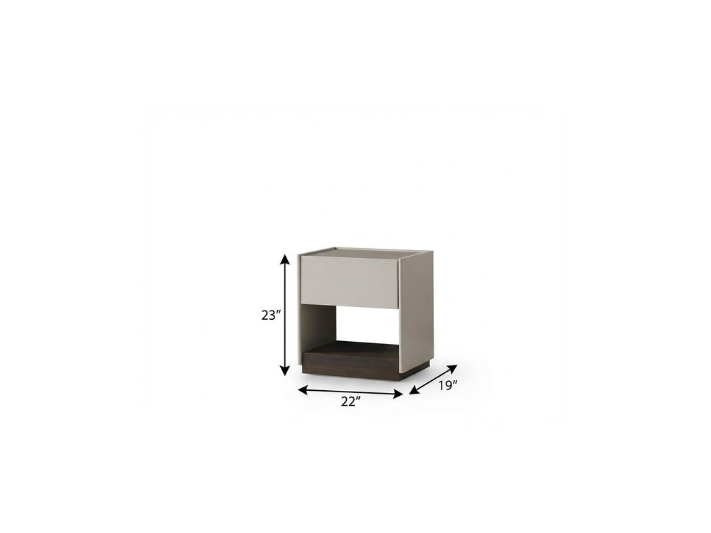 23" Light Gray And Walnut Wood One Drawer Nightstand