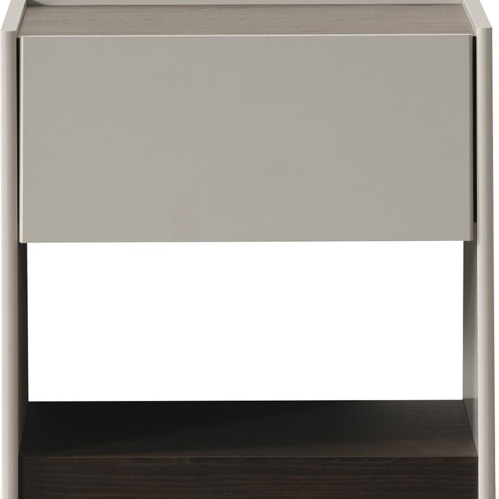 23" Light Gray And Walnut Wood One Drawer Nightstand