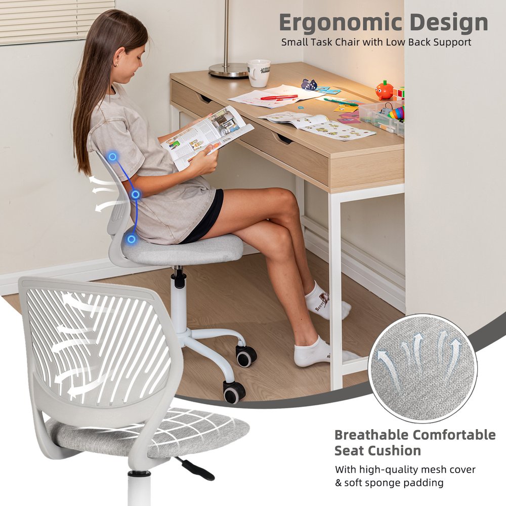 Gray and White Adjustable Height Swivel Rolling Office Chair