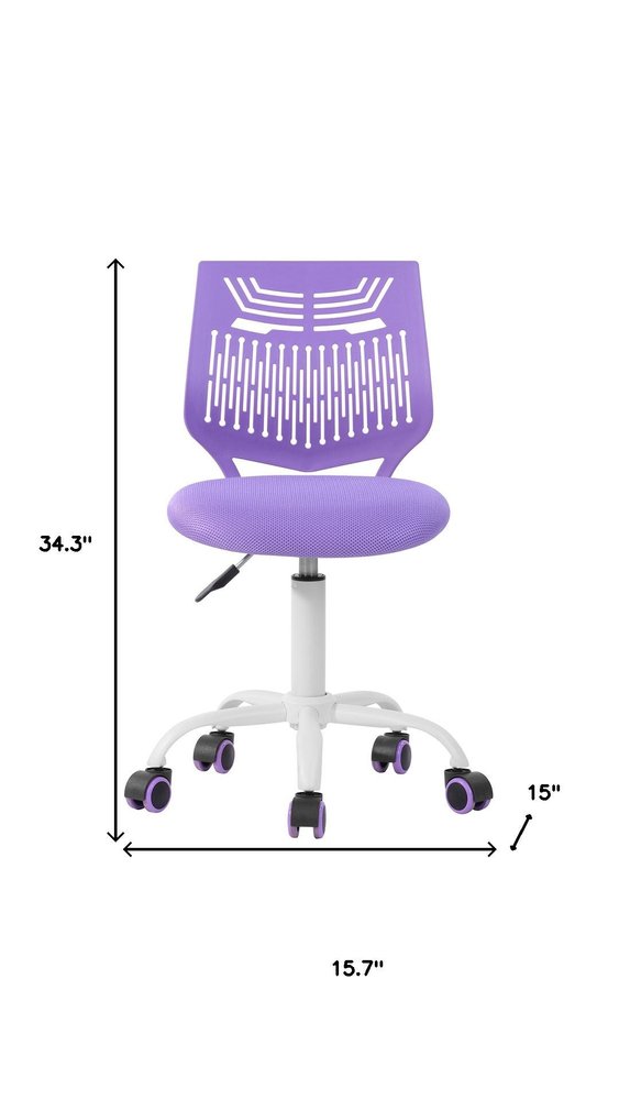Purple and White Adjustable Height Swivel Rolling Office Chair