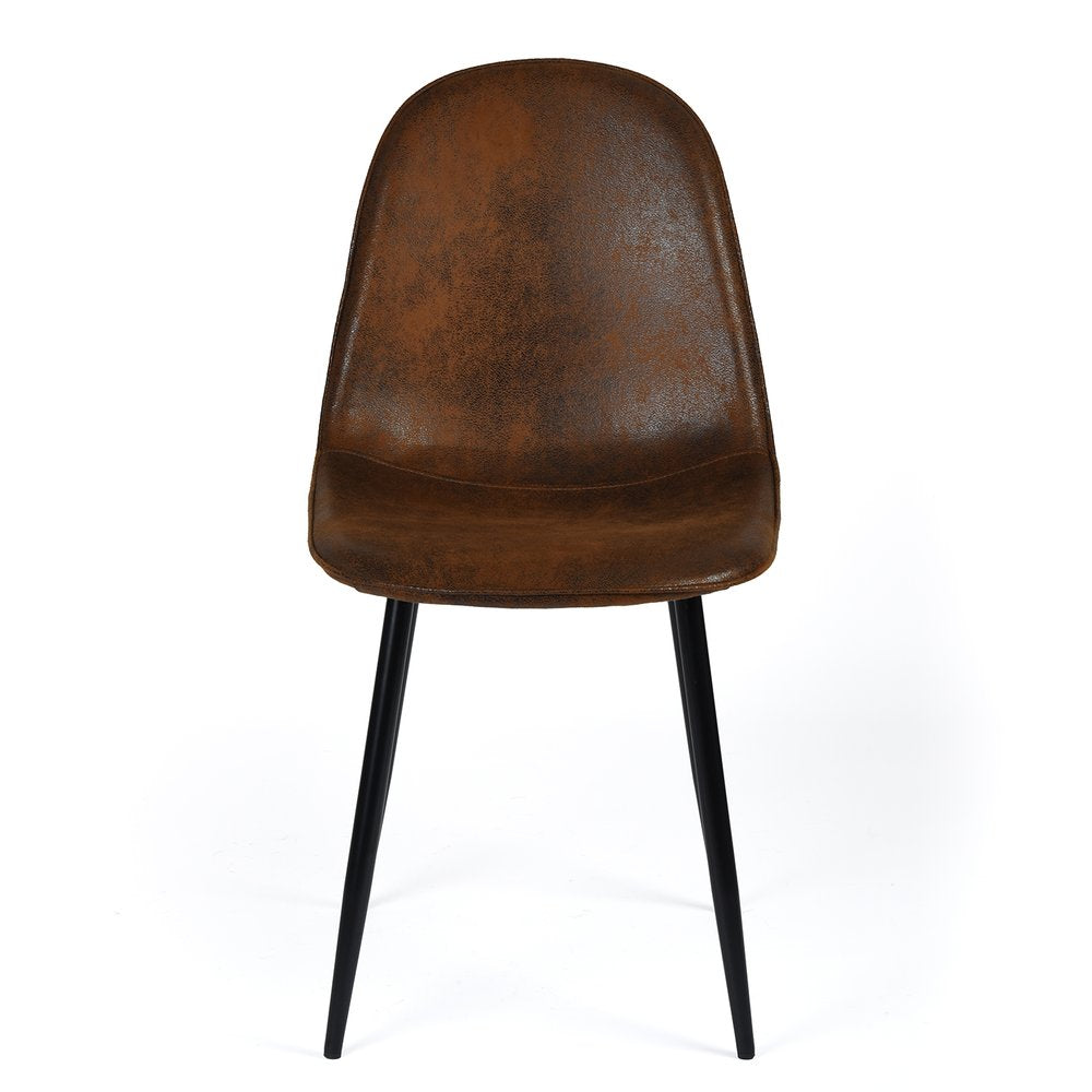 Set of Four Espresso and Black Faux Suede and Steel Dining Side Chairs