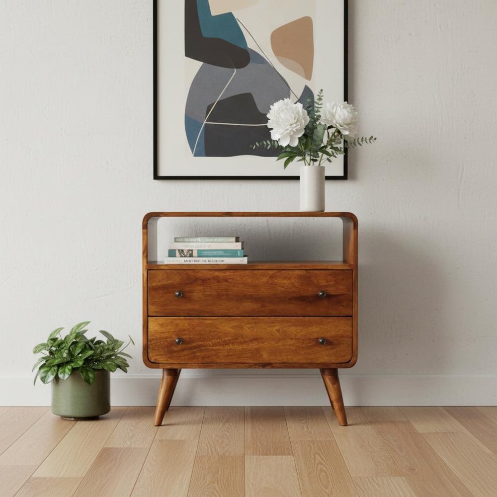 28" Brown Solid Wood Two Drawer Sideboard