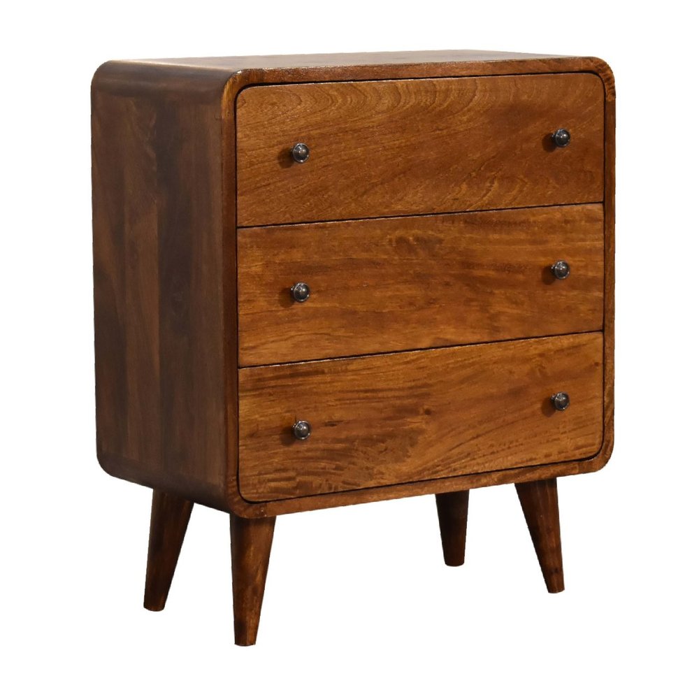 22" Brown Solid Wood Three Drawer Sideboard