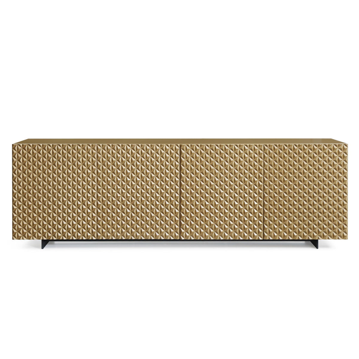94" Gold Wood Carved Geometric Sideboard With Four Doors