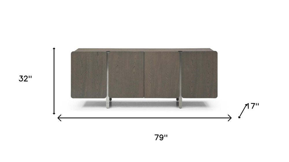 79" Light Gray Wood Sideboard With Four Doors
