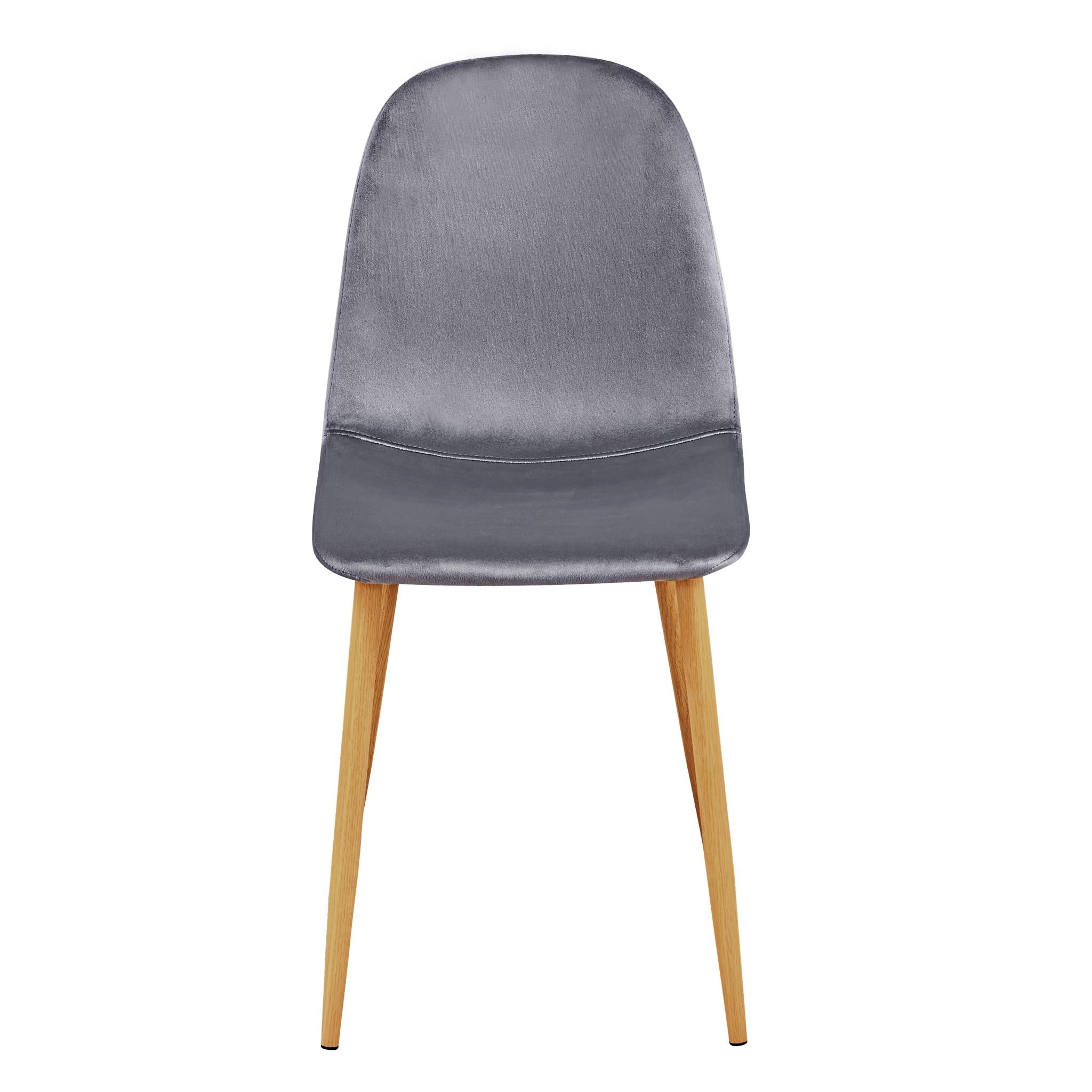Set of Four Gray and Oak Velvet and Steel Dining Side Chairs