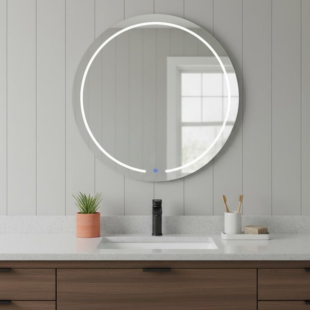 39" Clear Round Lighted Frameless Bathroom Vanity Mirror