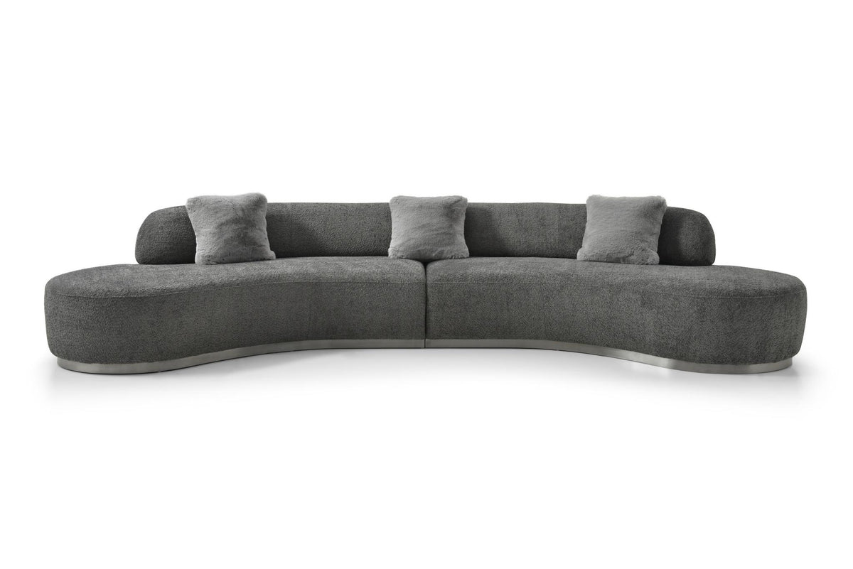 150" Dark Gray Boucle Curved Sofa With Toss Pillows