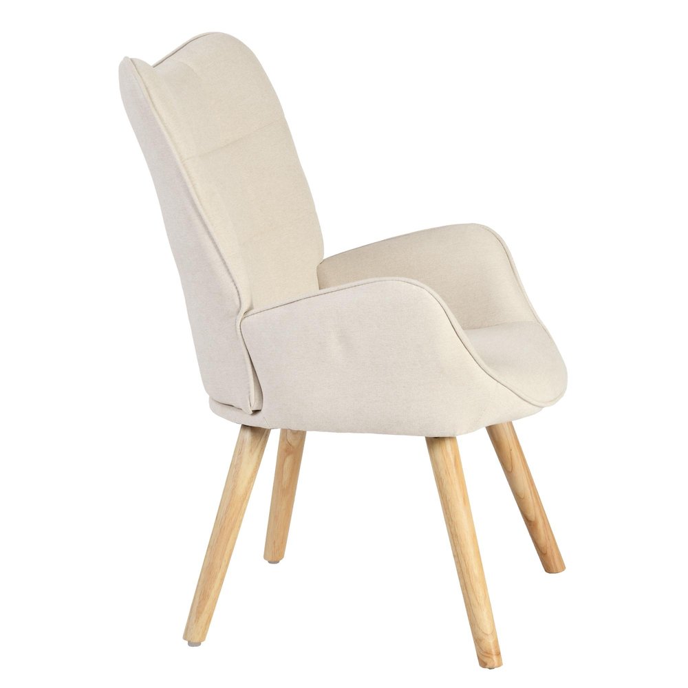 23" Beige and Natural Tufted Chenille and Solid Wood Wingback Chair