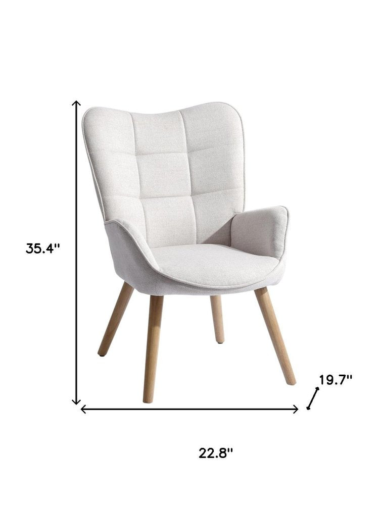 23" Beige and Natural Tufted Chenille and Solid Wood Wingback Chair