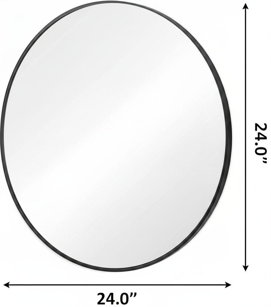 24" Black Metal Round Framed Bathroom Vanity Mirror