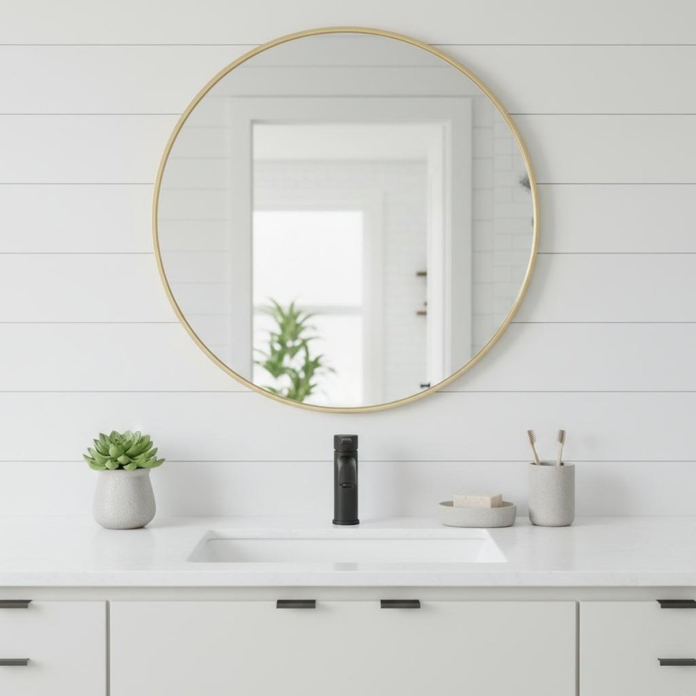 24" Black Metal Round Framed Bathroom Vanity Mirror