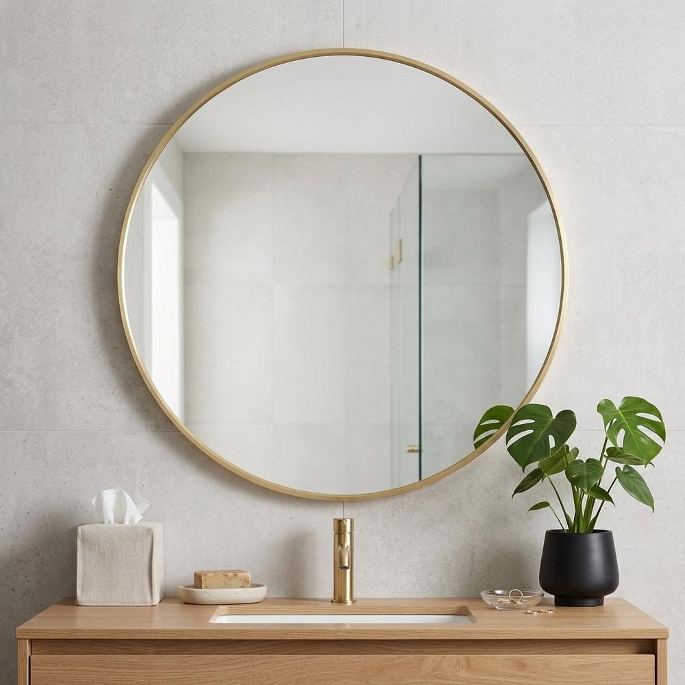 30" Black Metal Round Framed Bathroom Vanity Mirror