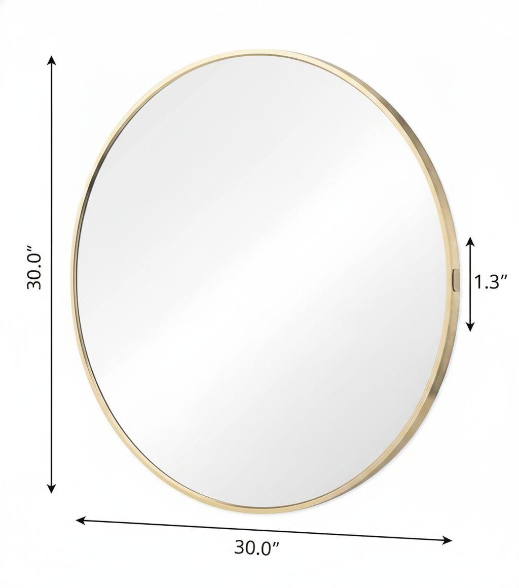 30" Gold Metal Round Framed Bathroom Vanity Mirror