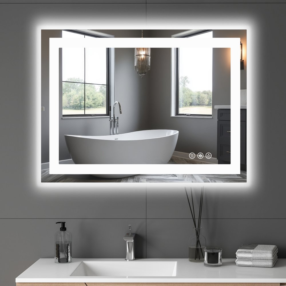 36" Lighted Frameless Bathroom Vanity Mirror