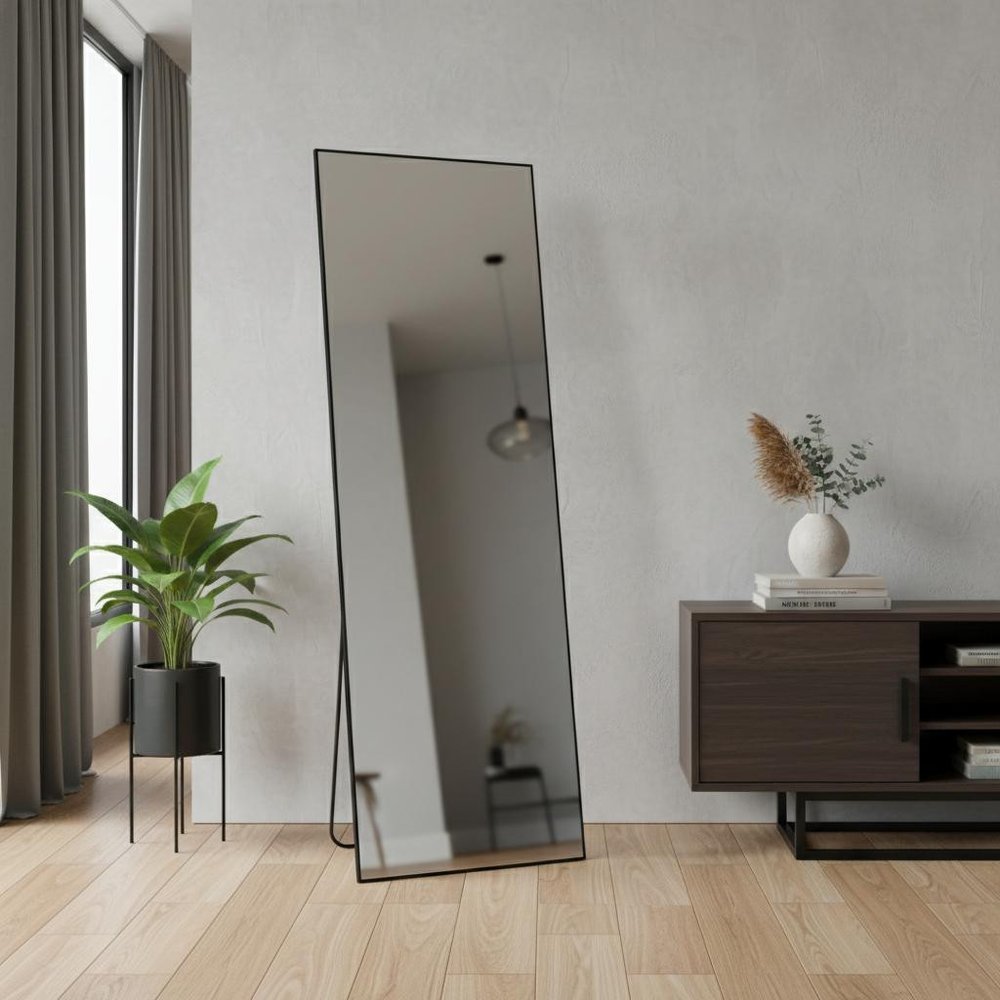 63" Black Metal Wall Mounted Leaning And Freestanding Framed Standing Mirror