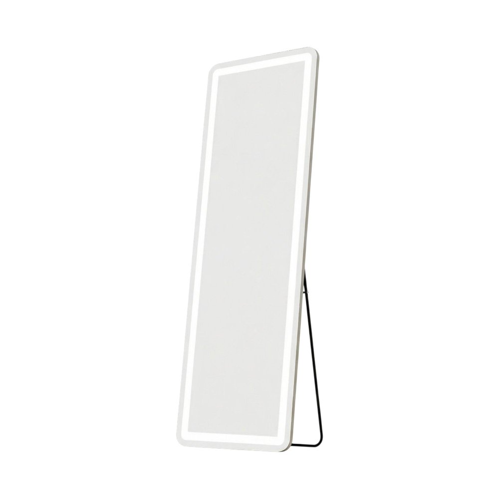 60" Silver Glass Lighted Wall Mounted Leaning And Freestanding Framed Full Length Mirror