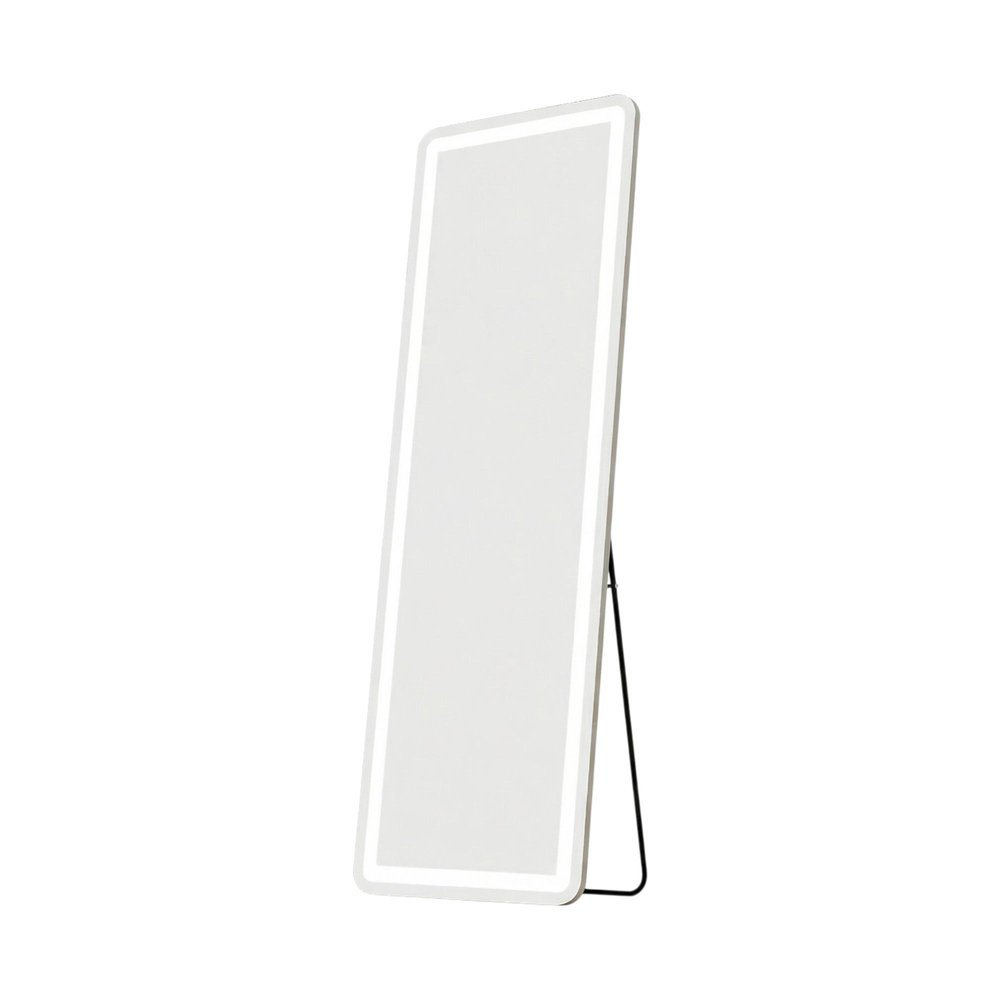 64" Silver Glass Lighted Wall Mounted Leaning And Freestanding Framed Full Length Mirror