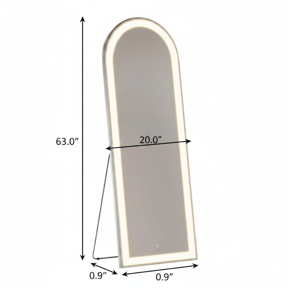 60" Silver Glass Arch Lighted Wall Mounted Leaning And Freestanding Framed Full Length Mirror