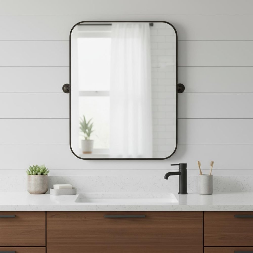 36" Black Iron Tilting Framed Bathroom Vanity Mirror