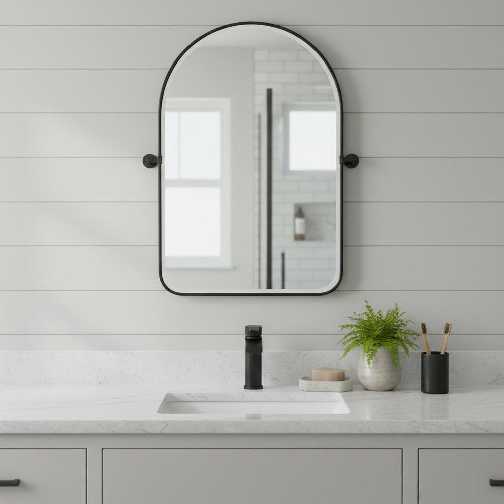 31" Black Iron Arch Tilting Framed Bathroom Vanity Mirror