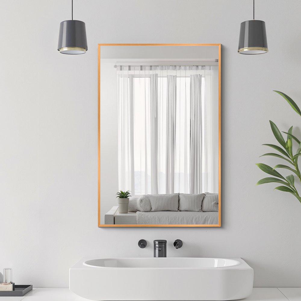 36" Gold Aluminum Framed Bathroom Vanity Mirror