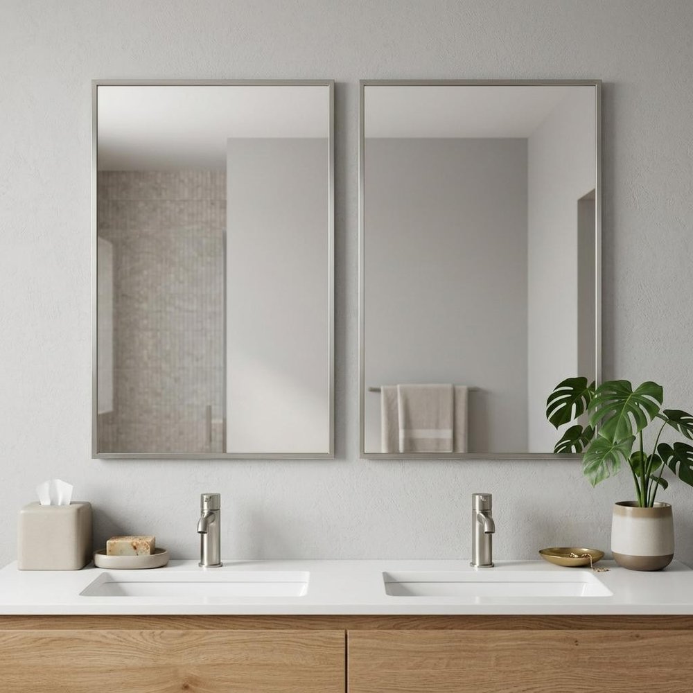 Set of Two Silver Aluminum Framed Bathroom Vanity Mirror