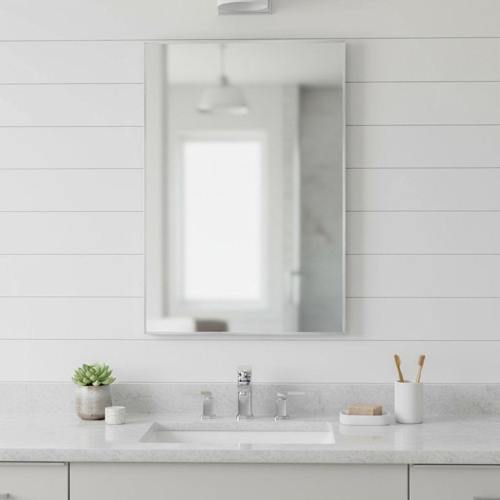 38" Silver Aluminum Framed Bathroom Vanity Mirror
