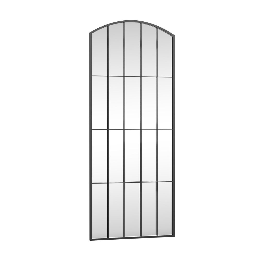 67" Black Metal Geometric Arch Wall Mounted Or Leaning Framed Full Length Mirror