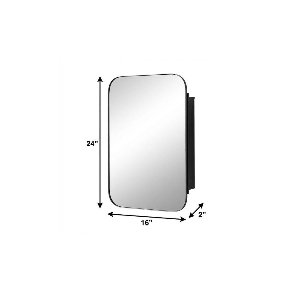 24" Black Metal Framed Bathroom Vanity Mirror With Cabinet