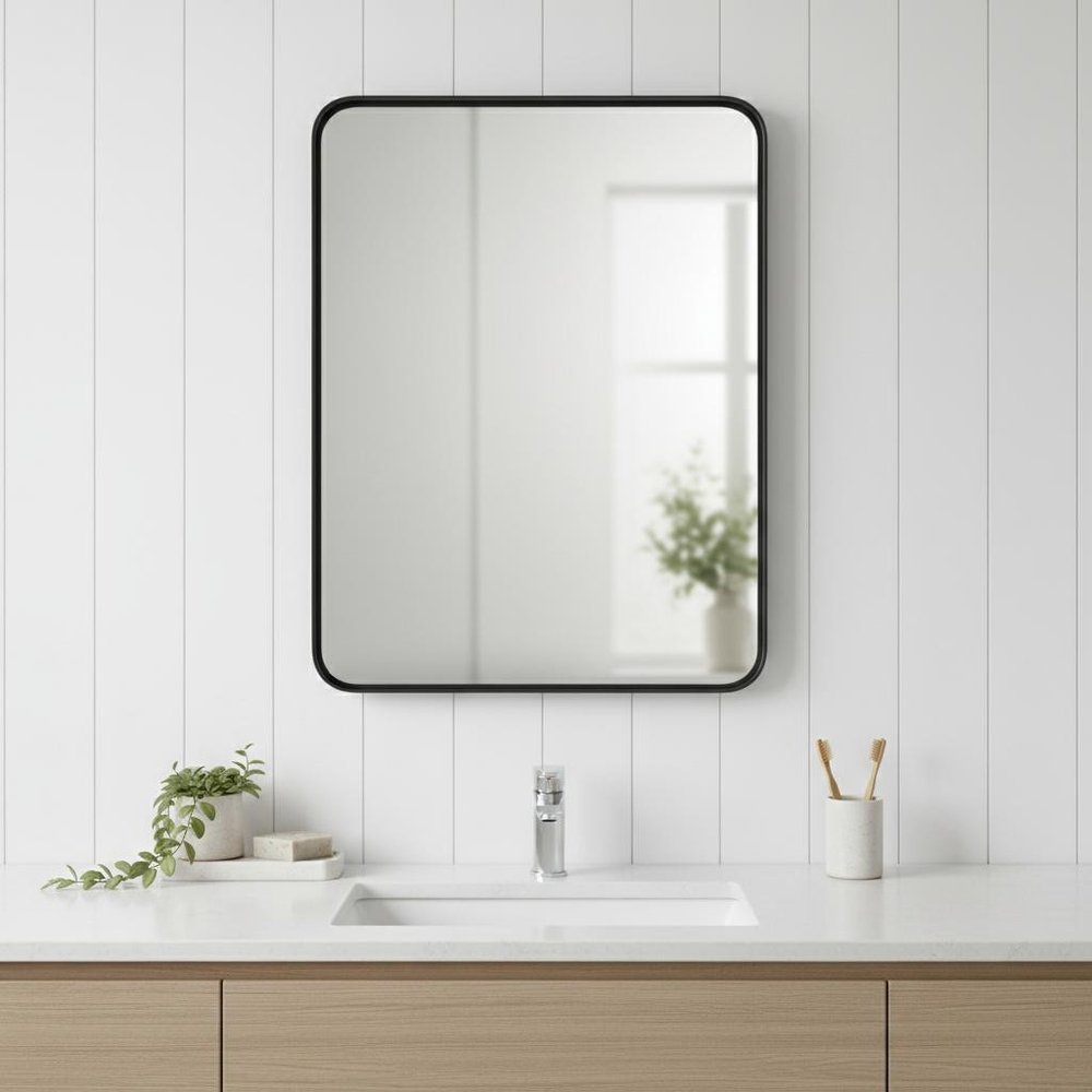 35" Black Aluminum Framed Bathroom Vanity Mirror