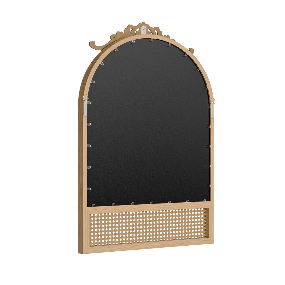 36" Brown Wood And Rattan Arch With Scroll Framed Accent Mirror