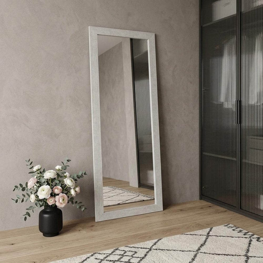 64" White Solid Wood Freestanding Framed Standing Mirror