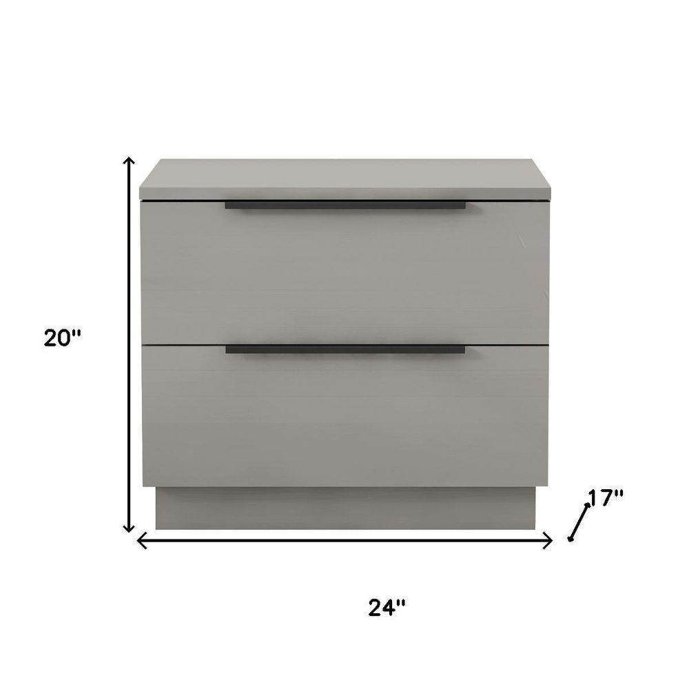 20" Light Gray Wood Two Drawer Nightstand