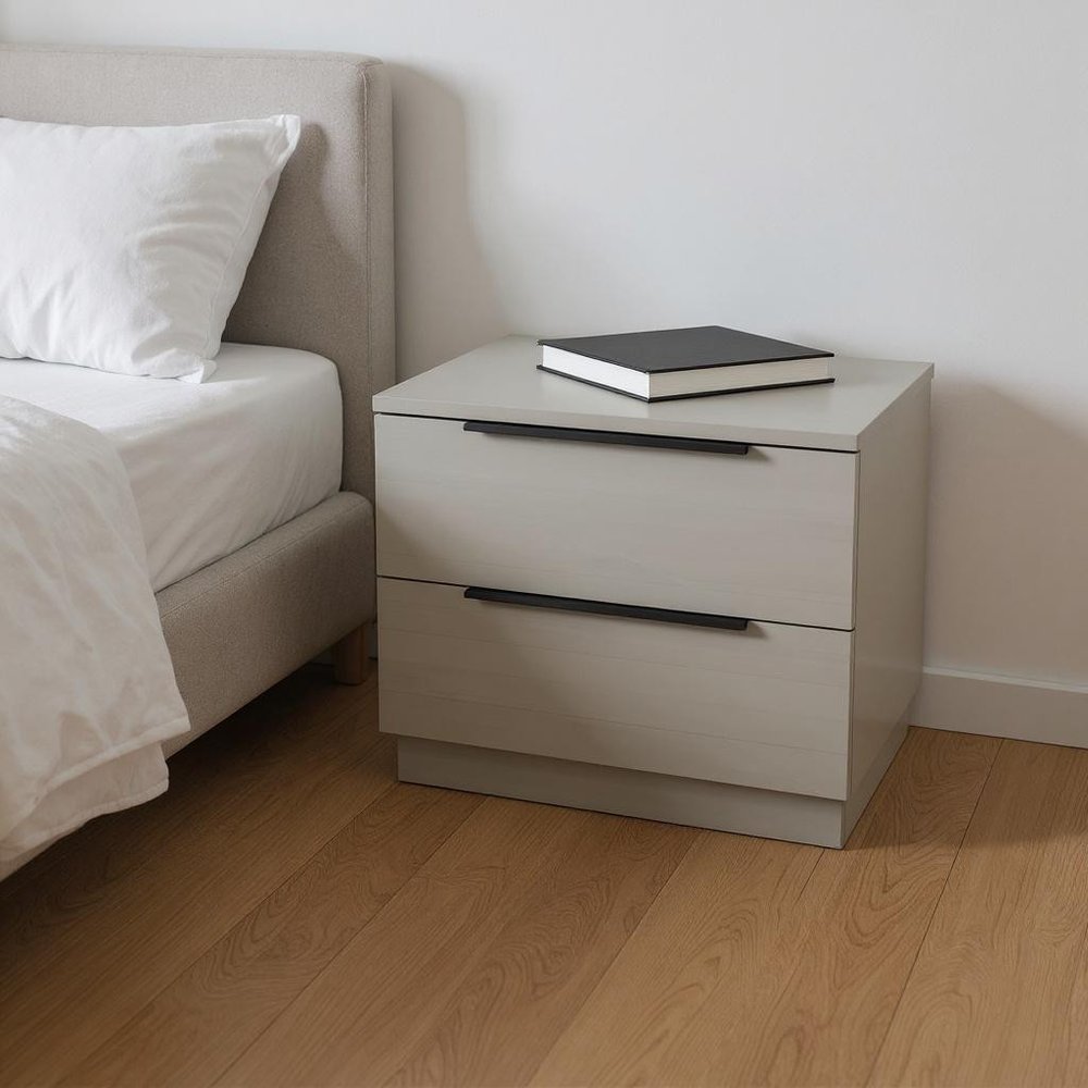 20" Light Gray Wood Two Drawer Nightstand