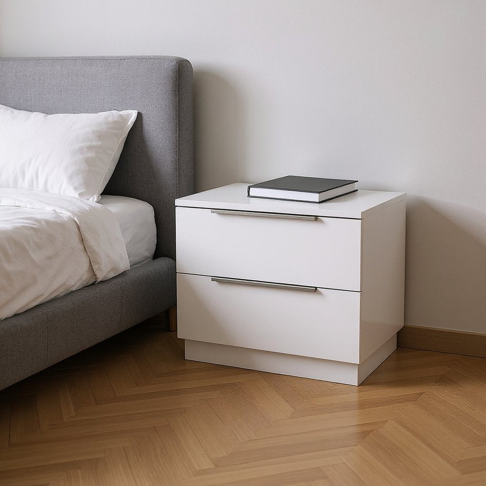 20" Light Gray Wood Two Drawer Nightstand