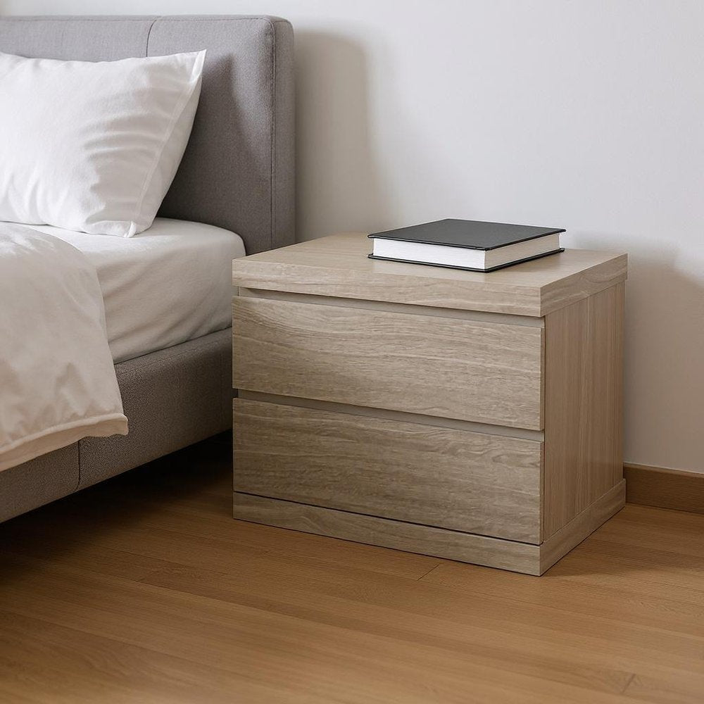18" Beige Wood Two Drawer Nightstand