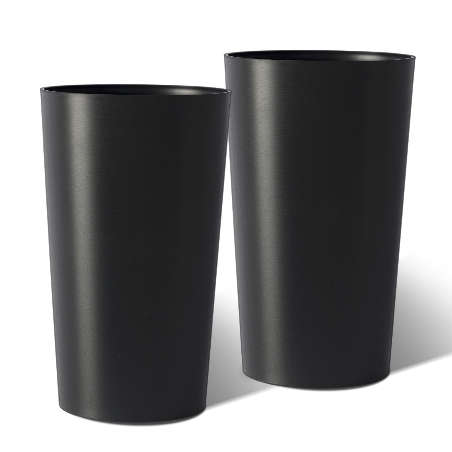 Set of Two Black Heavy Duty Plastic Cylindrical Planter Pots