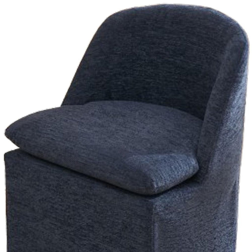 Set of Two Blue Chenille Wing Back Dining Chairs With Wheels