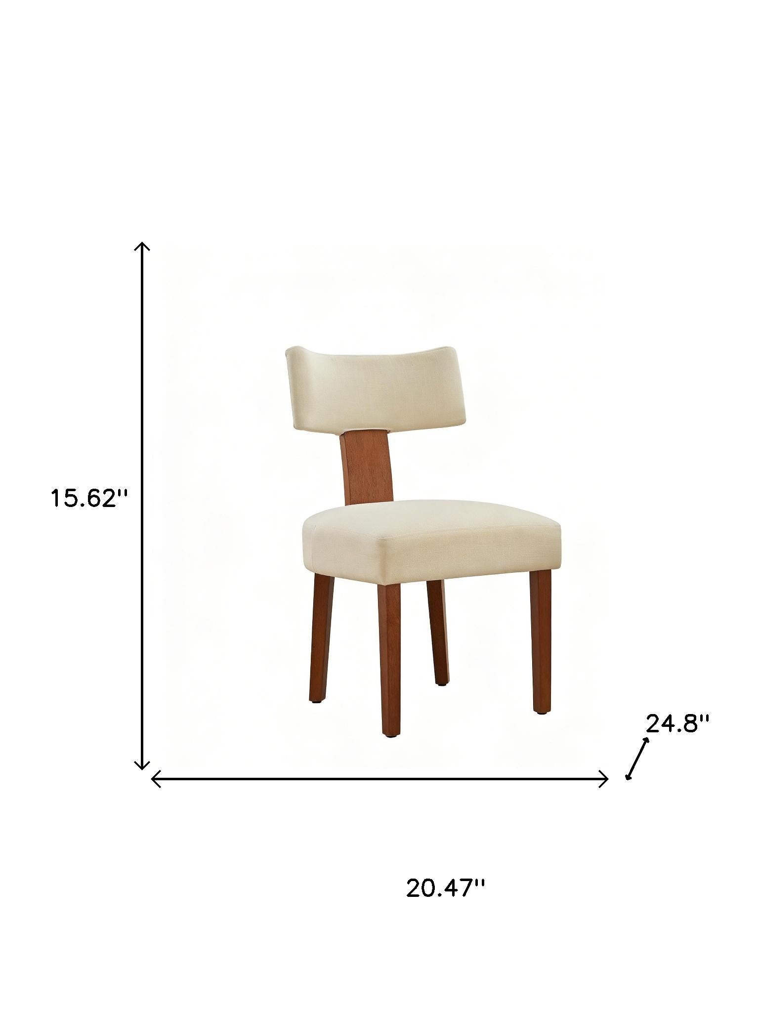 Set of Two Beige and Brown Linen and Solid Wood Dining Side Chairs