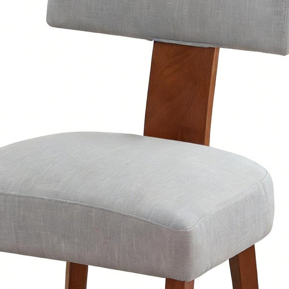 Set of Two Gray and Brown Linen and Solid Wood Dining Side Chairs